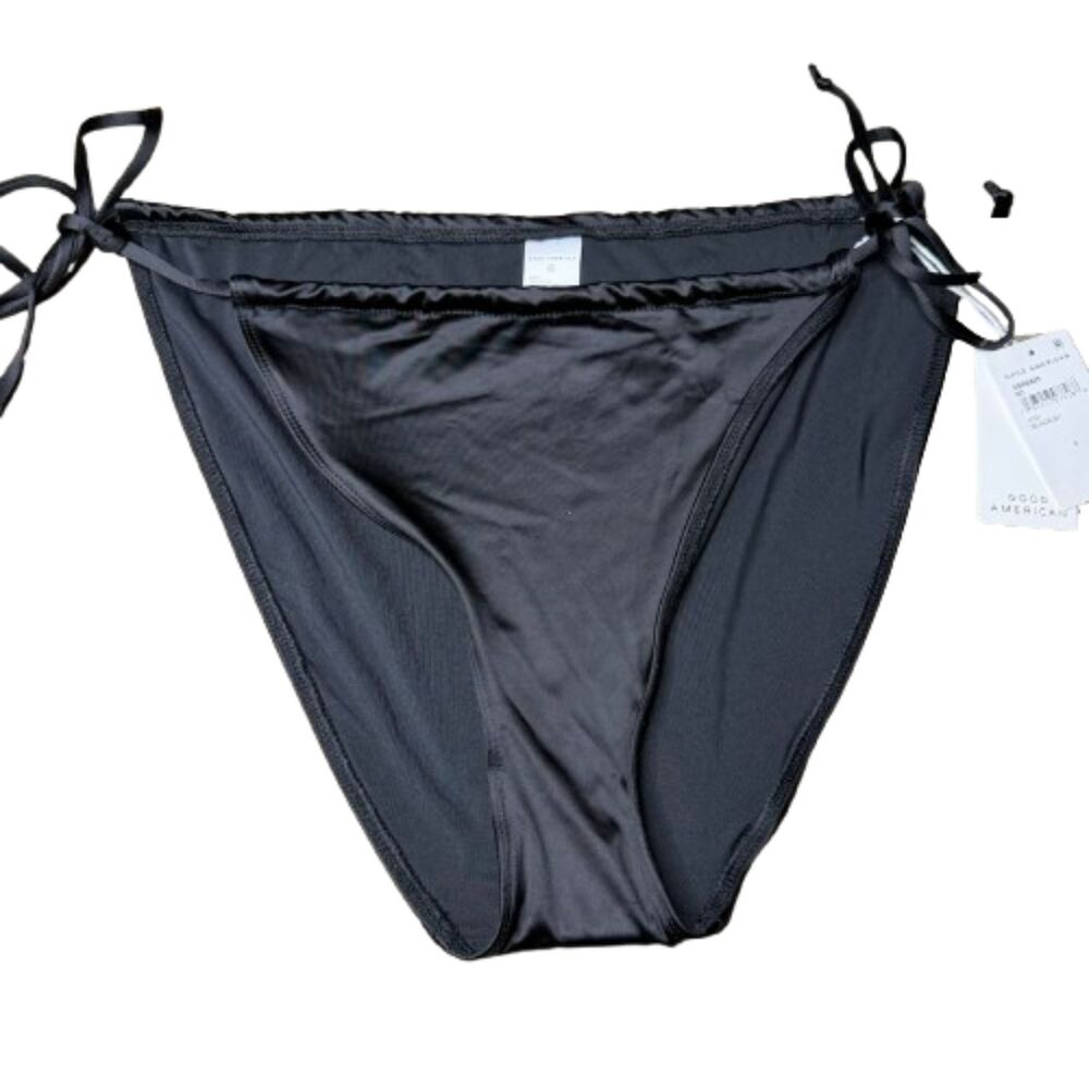Good American NWT Black Tie Side Satin Bikini Bottom Swimwear Size 6/ 2XL